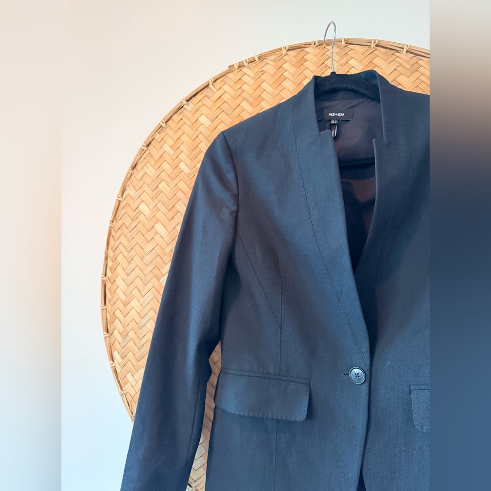 ME + EM WOMEN’s TEXTURED TAILORING COLLARLESS BLACK BLAZER CORPCORE QUIET LUXURY - Picture 11 of 16